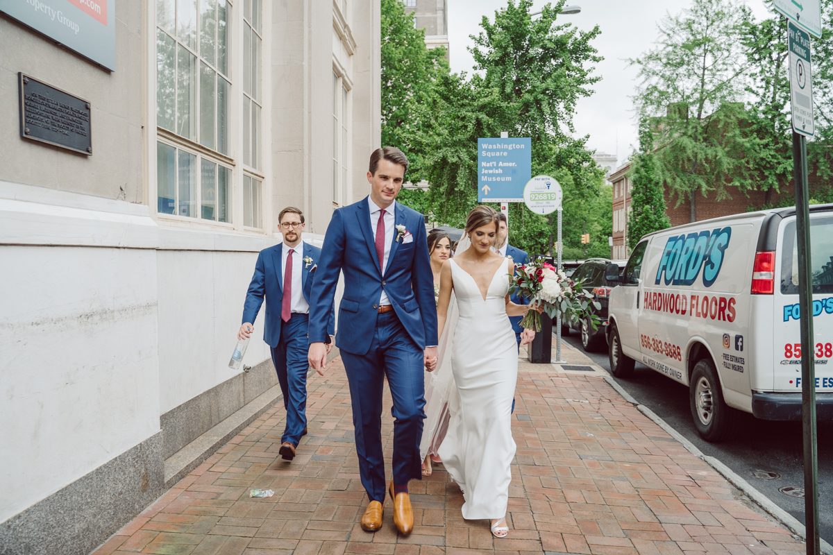 Lisa and Jon each got ready downtown Philly. Lisa at Philadelphia Marriott Old City and Jon at an airbnb on Ludlow Street Philly. Lisa and Jon got photo permit to all the gardens and landmarks near Union Trust. First look at 18th Century Garden then wedding photos at Rose Garden, Merchants Exchange Building, Front steps of First Bank and final photos in front of City Hall. Then we headed back to Union Trust to get Lisa and Jon married then to party like rock stars! Lisa and Jon's Union Trust Philadelphia wedding captured by Hey Karis is NY, NJ, Brooklyn, Hudson Valley and Catskills Wedding and Elopement Photographer.